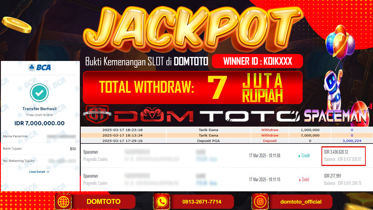 JACKPOT SLOT SPACEMAN 17 MARET 2025